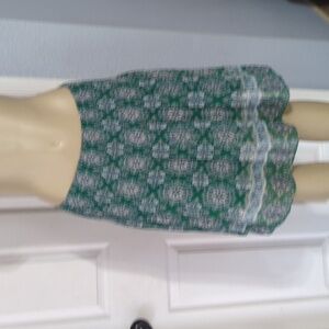 Max Studio boho stretchy knee length skirt green blue filmy overlay Smocked L